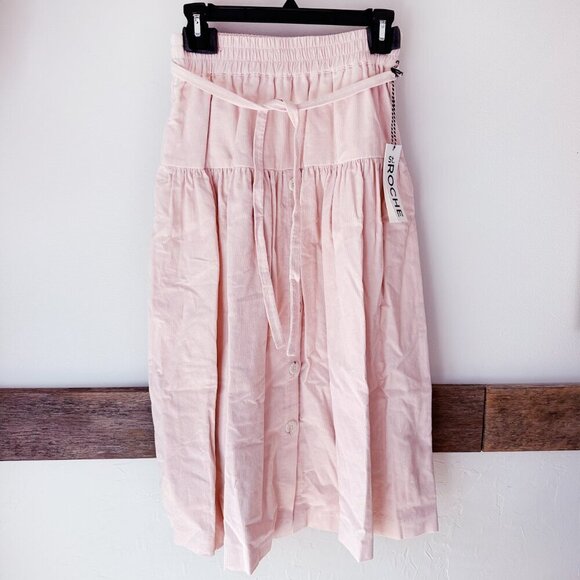 St. Roche NWT Kia Skirt in Pink Corduroy Button Front, Pockets Women’s XS - Picture 2 of 6